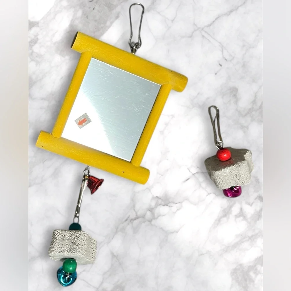 Yellow Bird Cage Mirror And Cuttle Bone